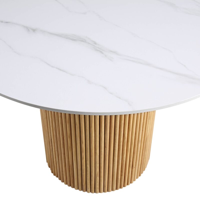 Maru Ceramic Top Oak Pedestal Round Dining Table - Image 7