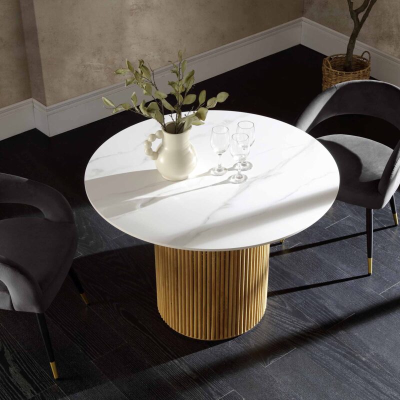 Maru Ceramic Top Oak Pedestal Round Dining Table - Image 2