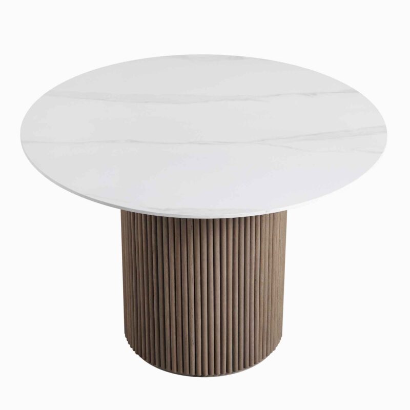 Maru Ceramic Top Silver Oak Pedestal Round Dining Table - Image 4