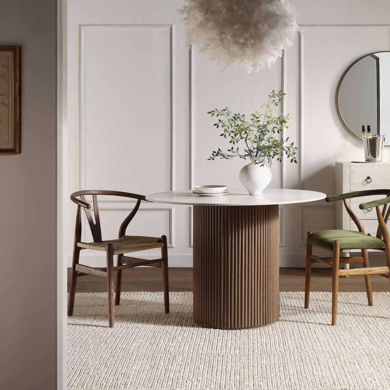 Maru Ceramic Top Silver Oak Pedestal Round Dining Table - Image 2