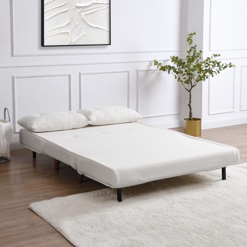 Algo Sofabed with Cushions in Beige Teddy Fabric 2 Seater - Image 3