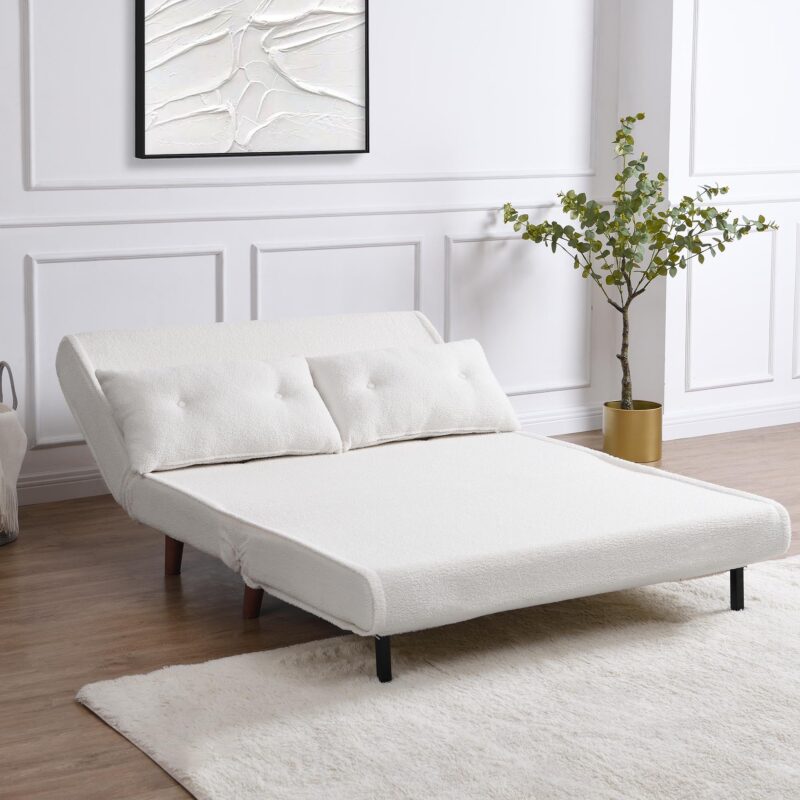 Algo Sofabed with Cushions in Beige Teddy Fabric 2 Seater - Image 4