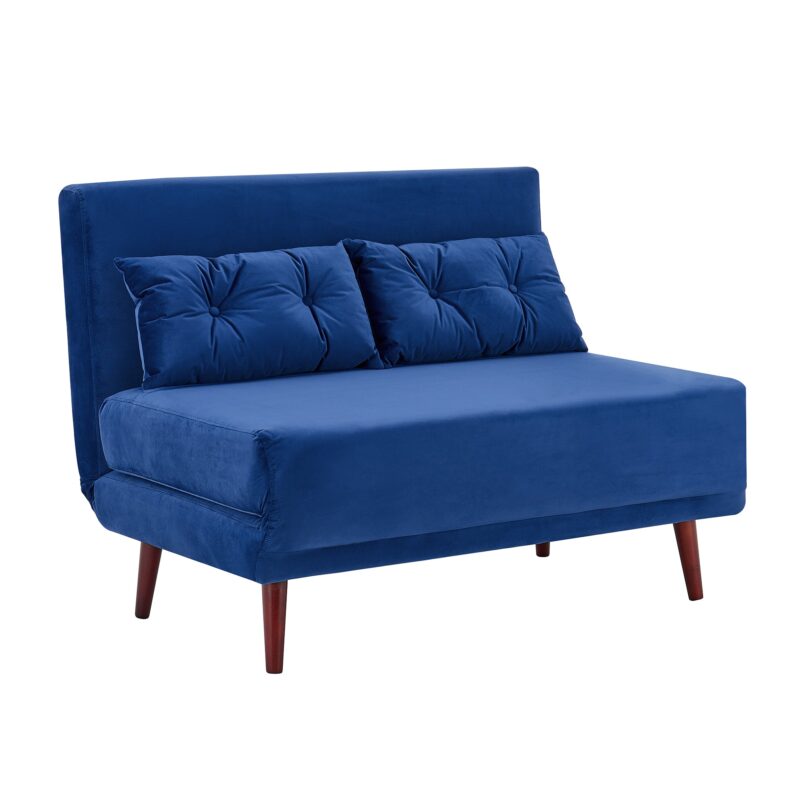 Algo 2-Seater Small Double Folding Sofabed in Blue Velvet - Image 3