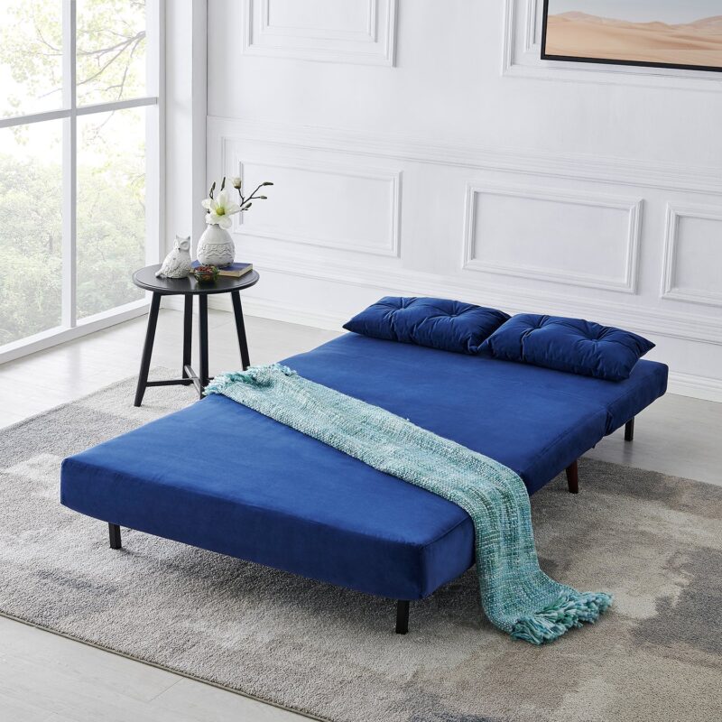 Algo 2-Seater Small Double Folding Sofabed in Blue Velvet - Image 2