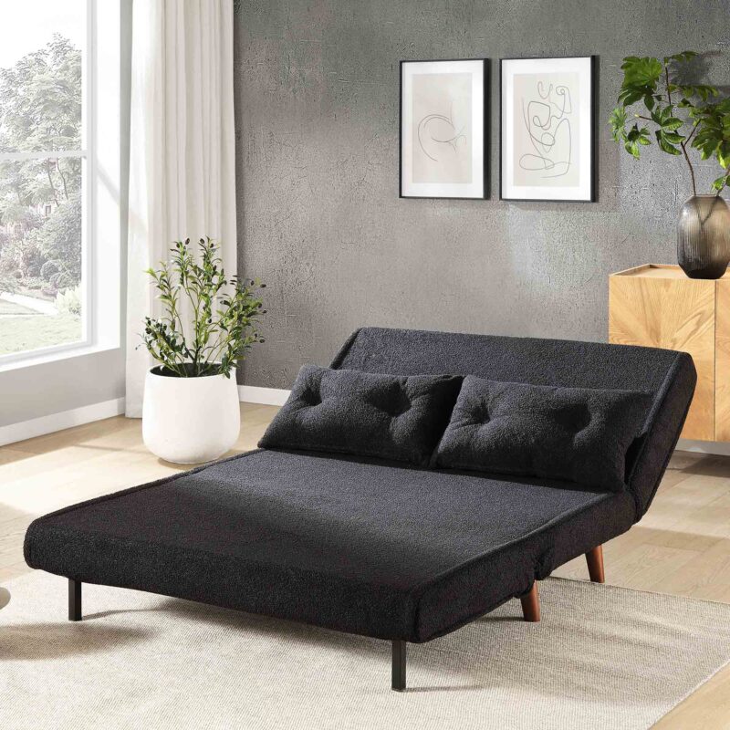 Algo Sofabed with Cushions in Charcoal Teddy Fabric 2 Seater - Image 3