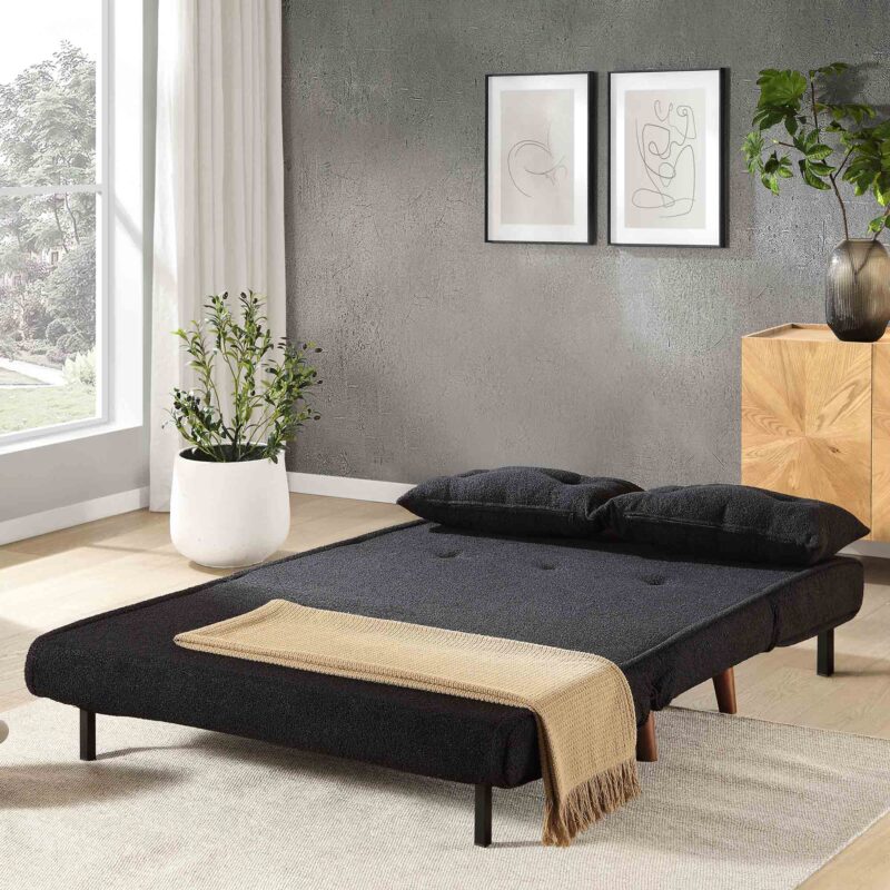 Algo Sofabed with Cushions in Charcoal Teddy Fabric 2 Seater - Image 4