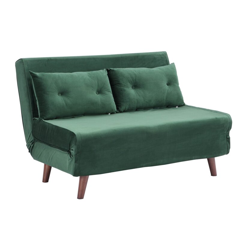 ALGO 2-Seater Small Double Folding Sofa Bed with Cushion Pine Green Velvet - Image 6