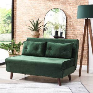 ALGO 2-Seater Small Double Folding Sofa Bed with Cushion Pine Green Velvet