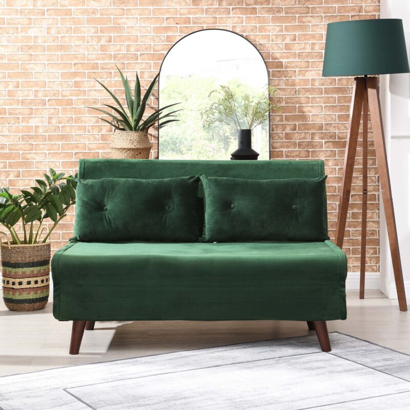 ALGO 2-Seater Small Double Folding Sofa Bed with Cushion Pine Green Velvet - Image 2