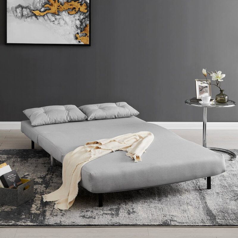 ALGO 2-Seater Small Double Folding Sofa Bed with Cushion Grey Fabric - Image 2
