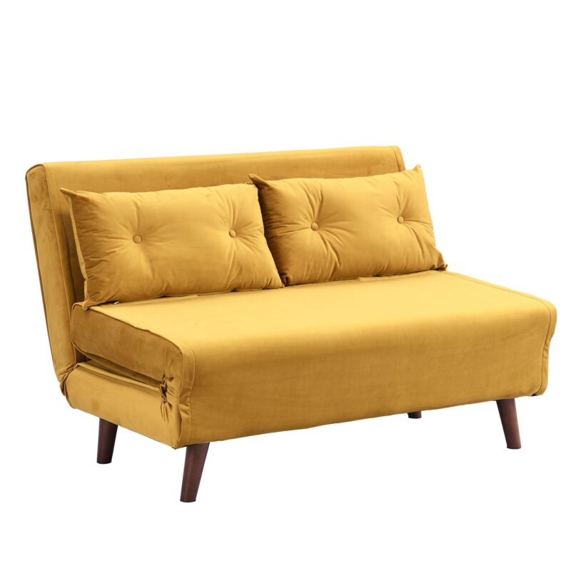 Algo Sofabed with Cushions in Mustard Yellow Velvet 2 Seater - Image 6