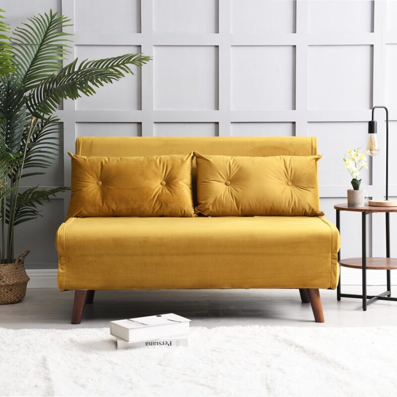Algo Sofabed with Cushions in Mustard Yellow Velvet 2 Seater - Image 2