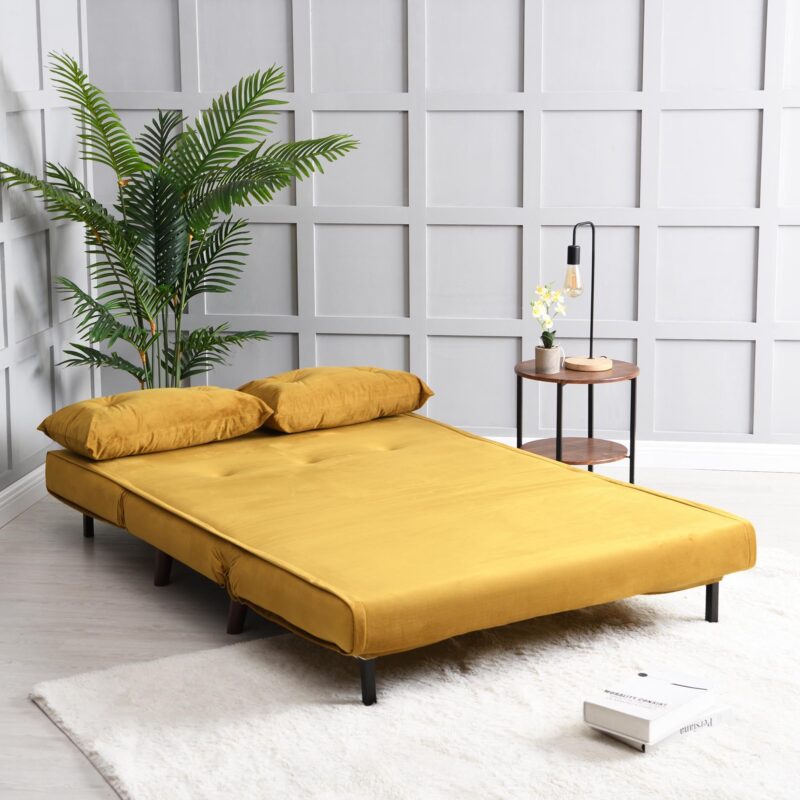 Algo Sofabed with Cushions in Mustard Yellow Velvet 2 Seater - Image 3