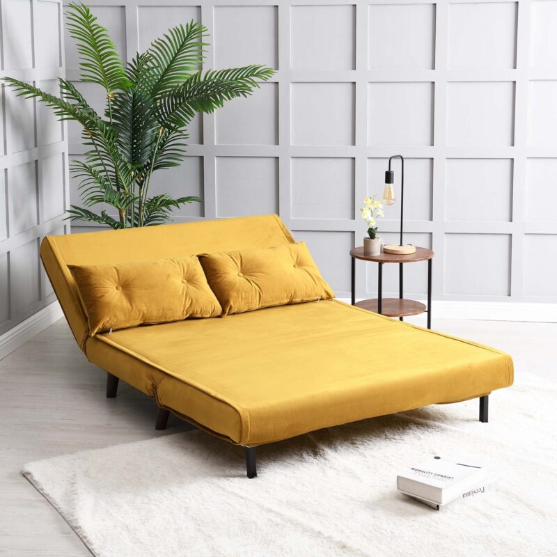 Algo Sofabed with Cushions in Mustard Yellow Velvet 2 Seater - Image 4