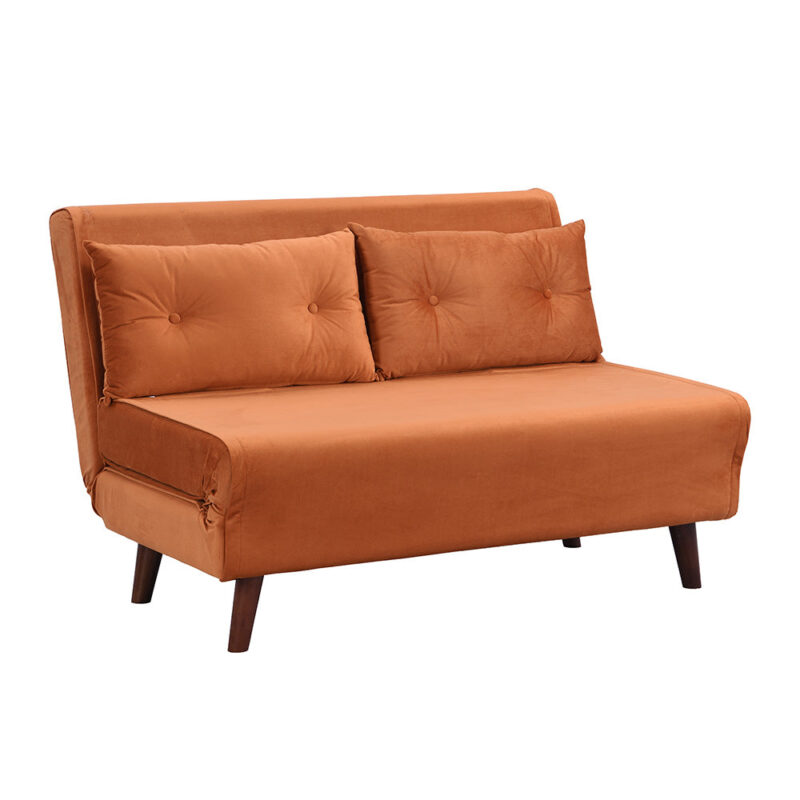 Algo Sofabed with Cushions in Orange Velvet 2 Seater - Image 6