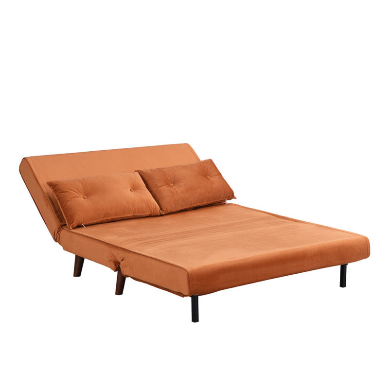 Algo Sofabed with Cushions in Orange Velvet 2 Seater - Image 9