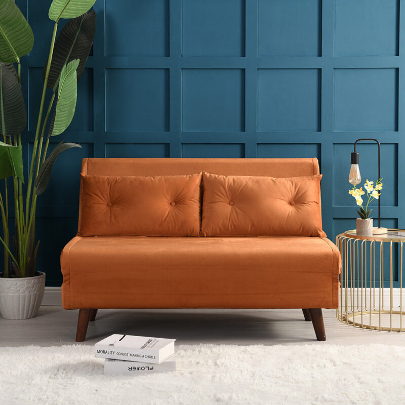Algo Sofabed with Cushions in Orange Velvet 2 Seater - Image 2