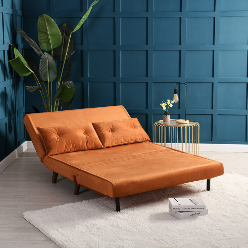Algo Sofabed with Cushions in Orange Velvet 2 Seater - Image 3