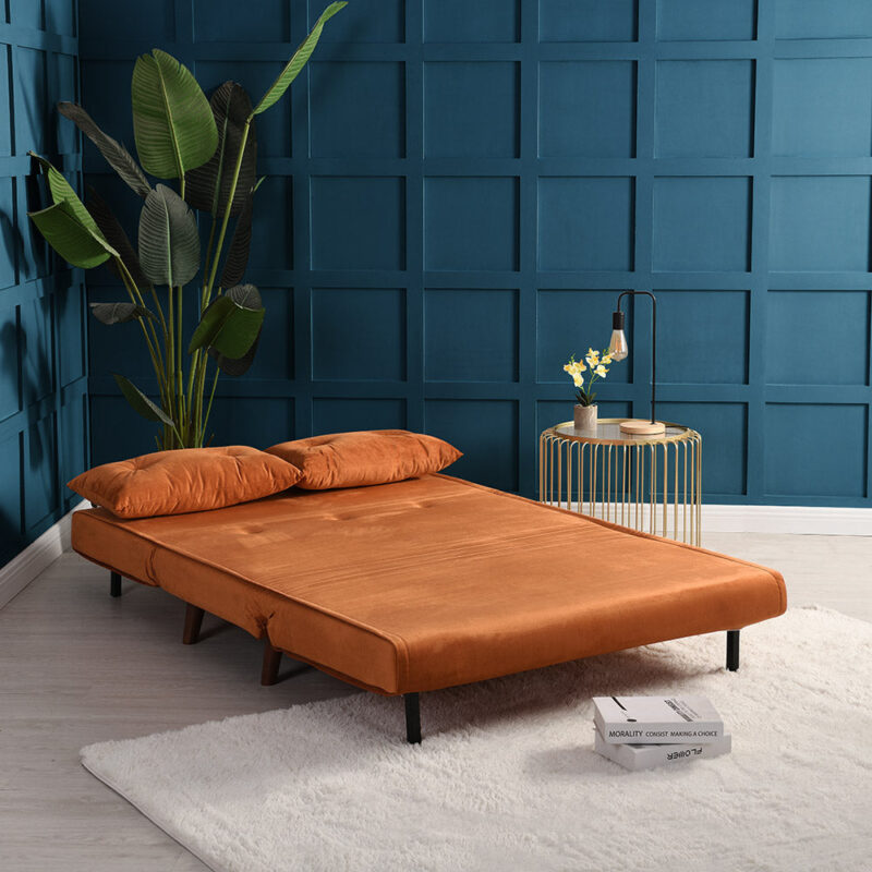 Algo Sofabed with Cushions in Orange Velvet 2 Seater - Image 4
