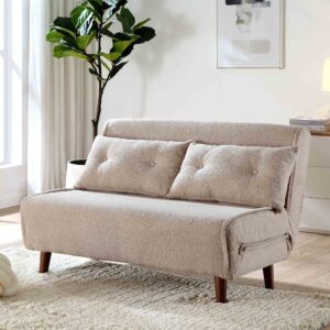 Algo Sofabed with Cushions in Taupe Teddy Fabric 2 Seater