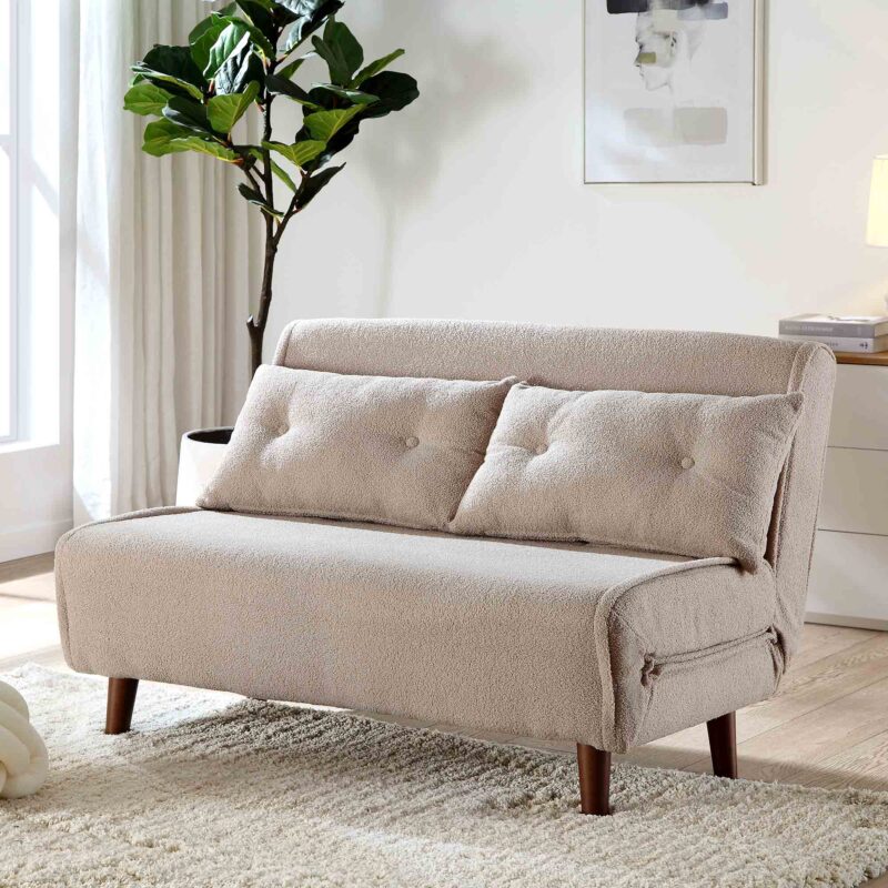 Algo Sofabed with Cushions in Taupe Teddy Fabric 2 Seater