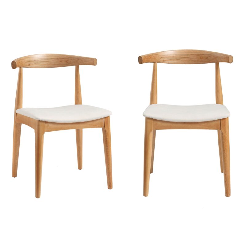 Arley Set of 2 Beech Wood Dining Chairs, Natural and Beige - Image 2
