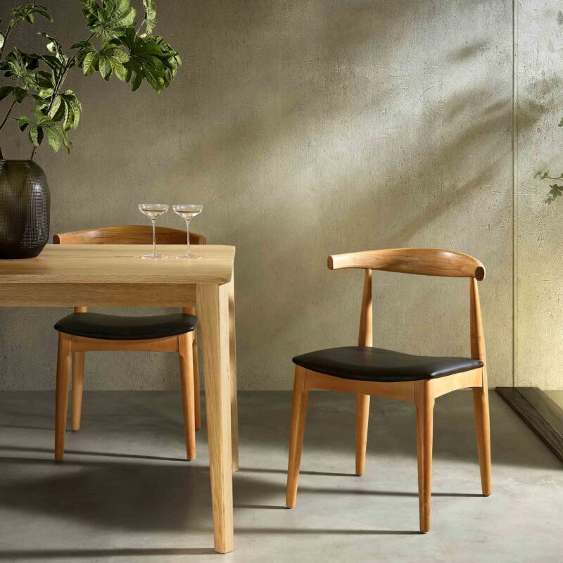 Arley Set of 2 Beech Wood Dining Chairs, Natural and Black - Image 2