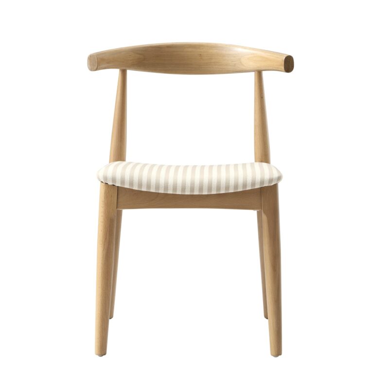 Arley Set of 2 Beech Wood Dining Chairs, Natural and Light Taupe Striped - Image 5