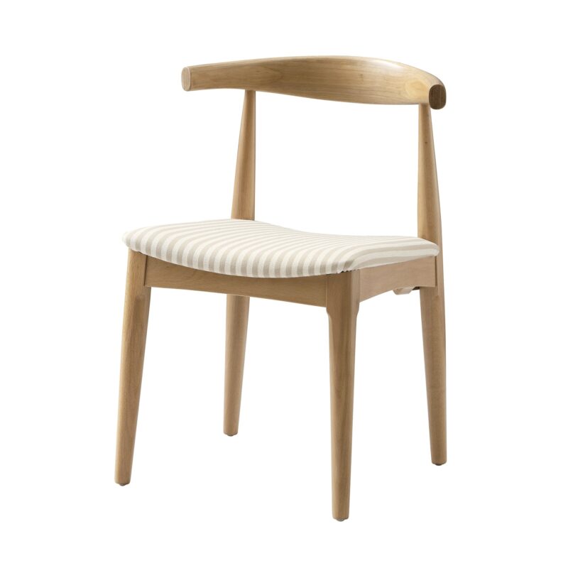 Arley Set of 2 Beech Wood Dining Chairs, Natural and Light Taupe Striped - Image 6