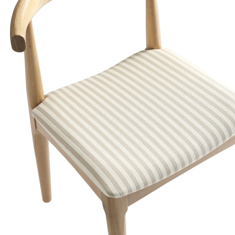 Arley Set of 2 Beech Wood Dining Chairs, Natural and Light Taupe Striped - Image 11