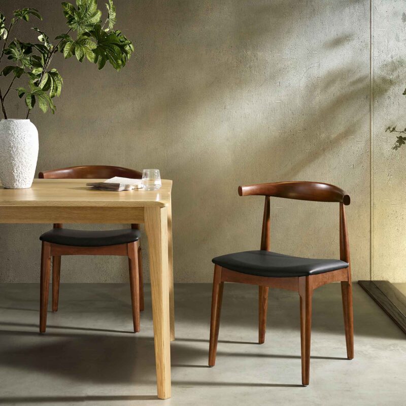 Arley Set of 2 Beech Wood Dining Chairs, Walnut and Black - Image 2