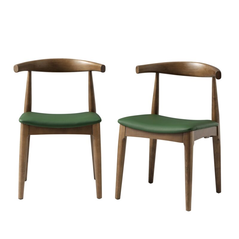 Arley Set of 2 Beech Wood Dining Chairs, Light Walnut and Olive Green - Image 2