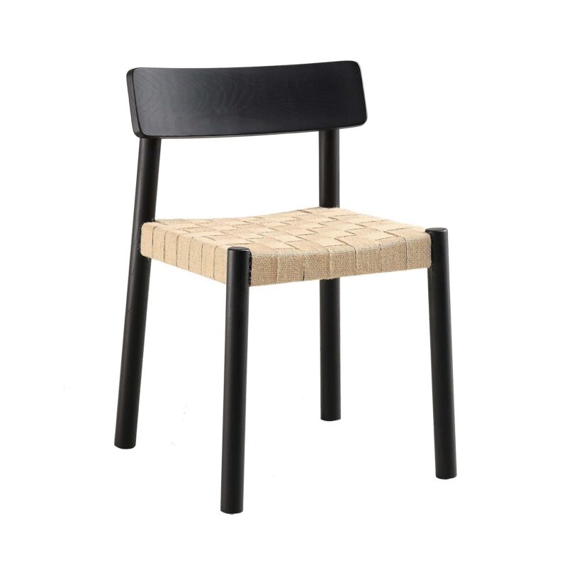 Ditton Set of 2 Elm Wood and Jute Dining Chairs, Black - Image 3