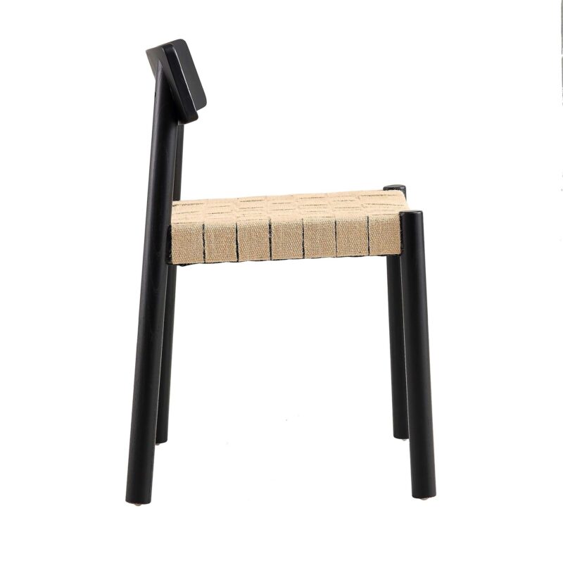 Ditton Set of 2 Elm Wood and Jute Dining Chairs, Black - Image 7
