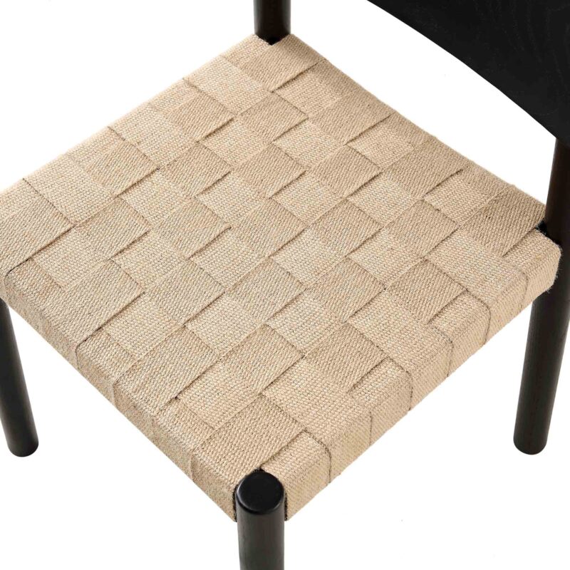 Ditton Set of 2 Elm Wood and Jute Dining Chairs, Black - Image 11