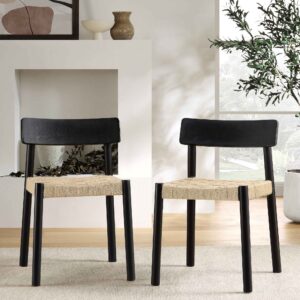 Ditton Set of 2 Elm Wood and Jute Dining Chairs, Black