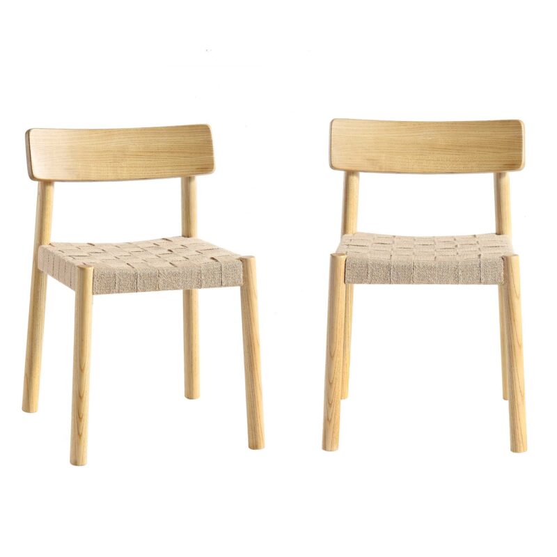 Ditton Set of 2 Elm Wood and Jute Dining Chairs, Natural - Image 2