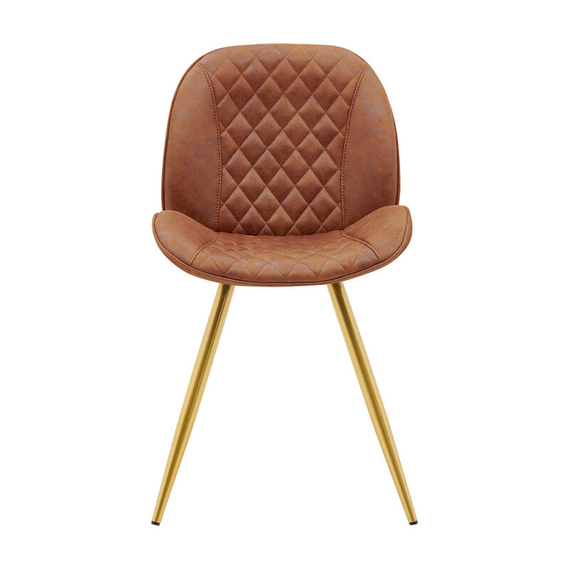 Set of 2 Cosford Diamond Stitch Dining Chairs (Vintage Tan Leather Effect Fabric) - Image 4