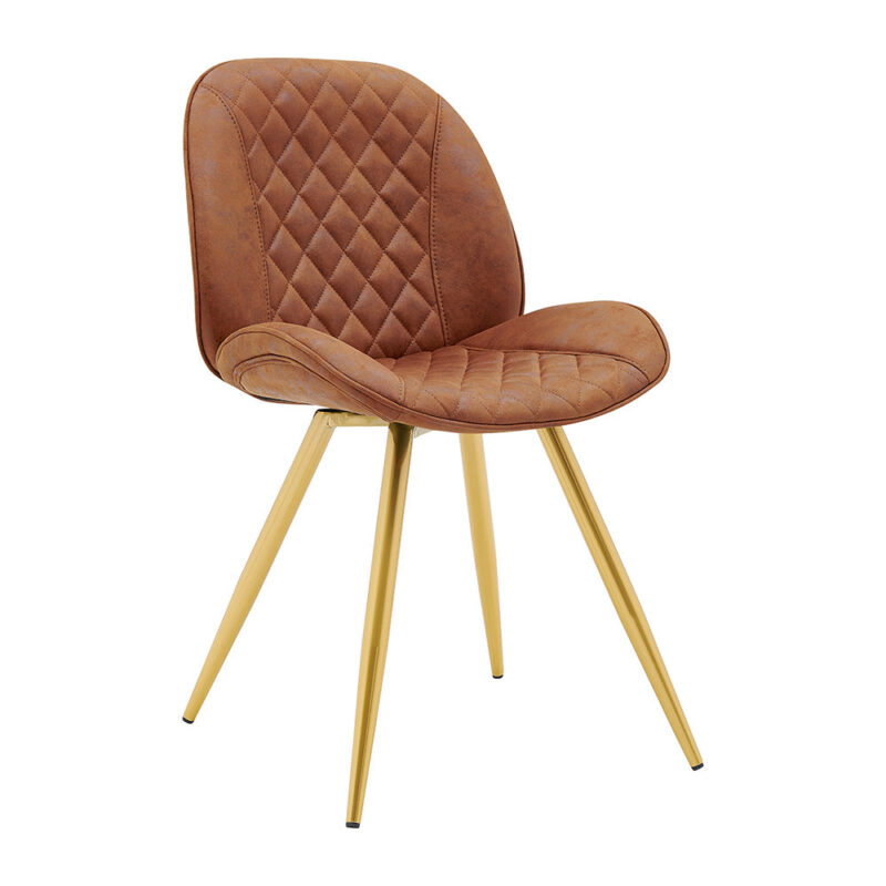 Set of 2 Cosford Diamond Stitch Dining Chairs (Vintage Tan Leather Effect Fabric) - Image 5