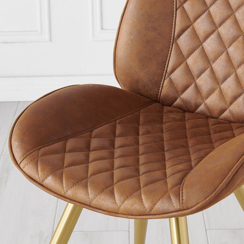 Set of 2 Cosford Diamond Stitch Dining Chairs (Vintage Tan Leather Effect Fabric) - Image 2