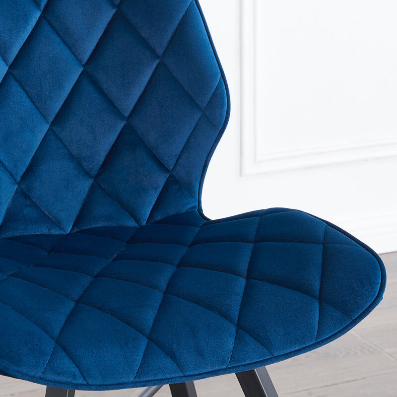 Set of 2 Ampney Velvet Diamond Stitch Dining Chairs with Metal Legs (Blue Velvet) - Image 3