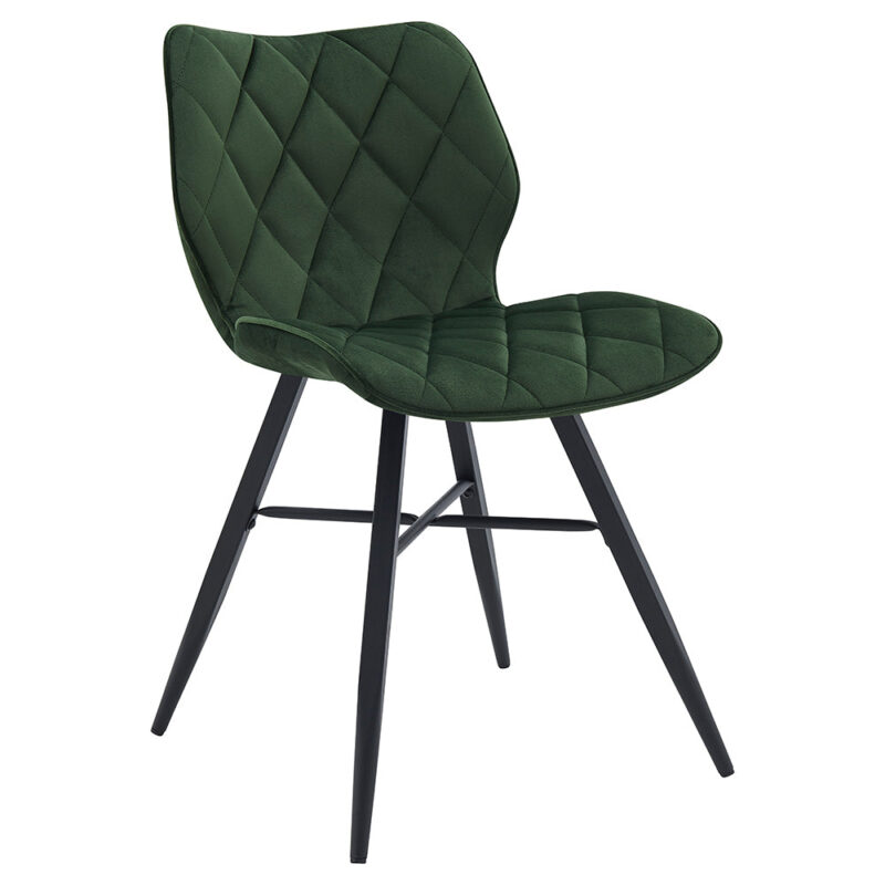Set of 2 Ampney Velvet Diamond Stitch Dining Chairs with Metal Legs (Green Velvet) - Image 6
