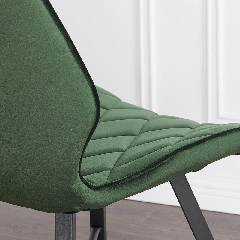 Set of 2 Ampney Velvet Diamond Stitch Dining Chairs with Metal Legs (Green Velvet) - Image 3