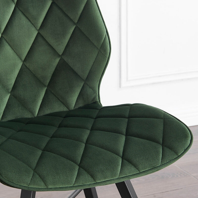 Set of 2 Ampney Velvet Diamond Stitch Dining Chairs with Metal Legs (Green Velvet) - Image 4