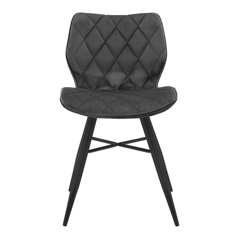 Set of 2 Ampney Velvet Diamond Stitch Dining Chairs with Metal Legs (Dark Grey Velvet) - Image 5