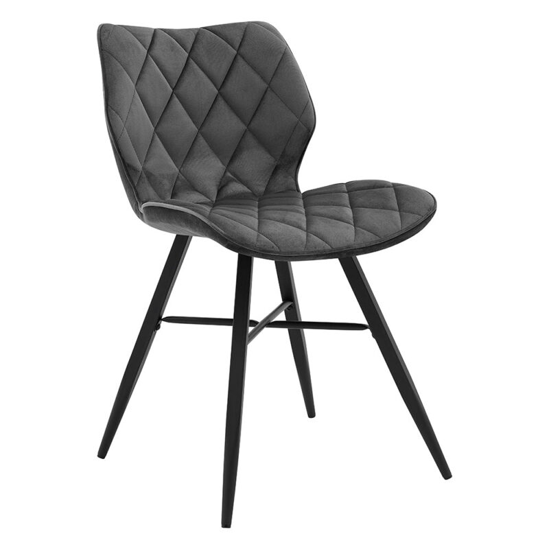 Set of 2 Ampney Velvet Diamond Stitch Dining Chairs with Metal Legs (Dark Grey Velvet) - Image 6