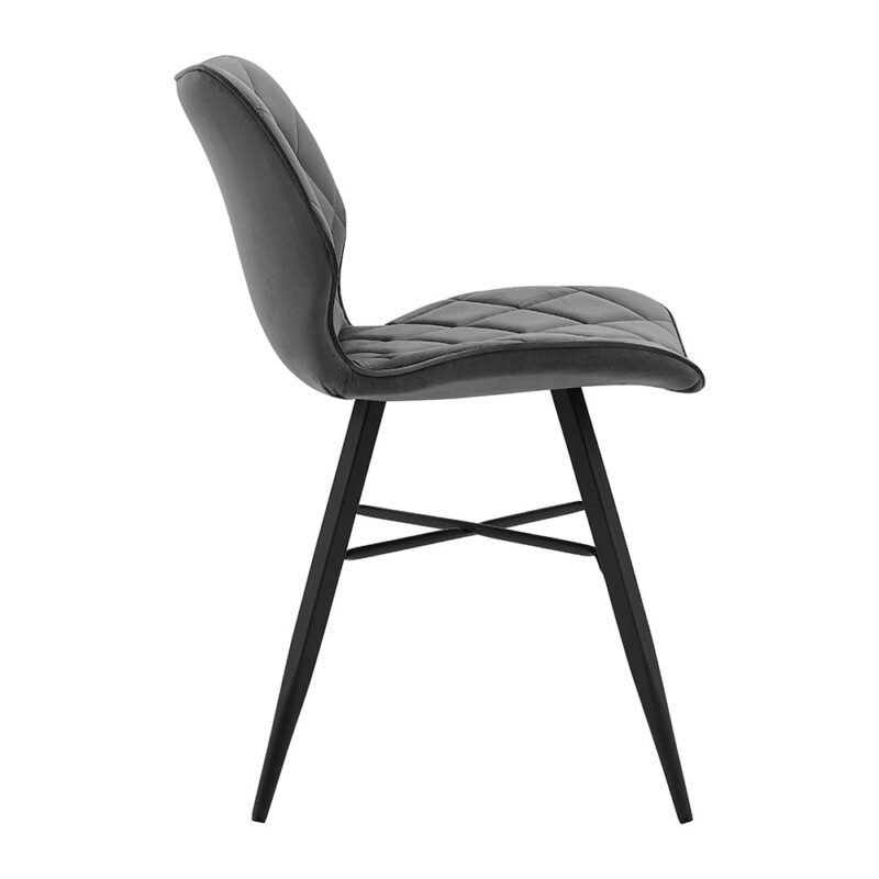 Set of 2 Ampney Velvet Diamond Stitch Dining Chairs with Metal Legs (Dark Grey Velvet) - Image 8