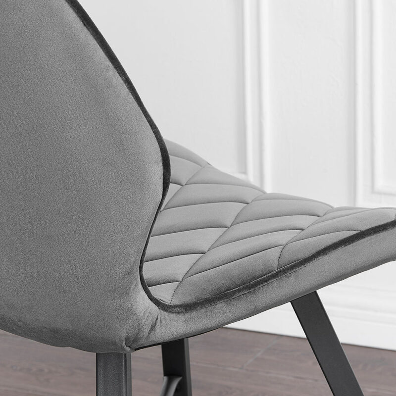 Set of 2 Ampney Velvet Diamond Stitch Dining Chairs with Metal Legs (Dark Grey Velvet) - Image 3