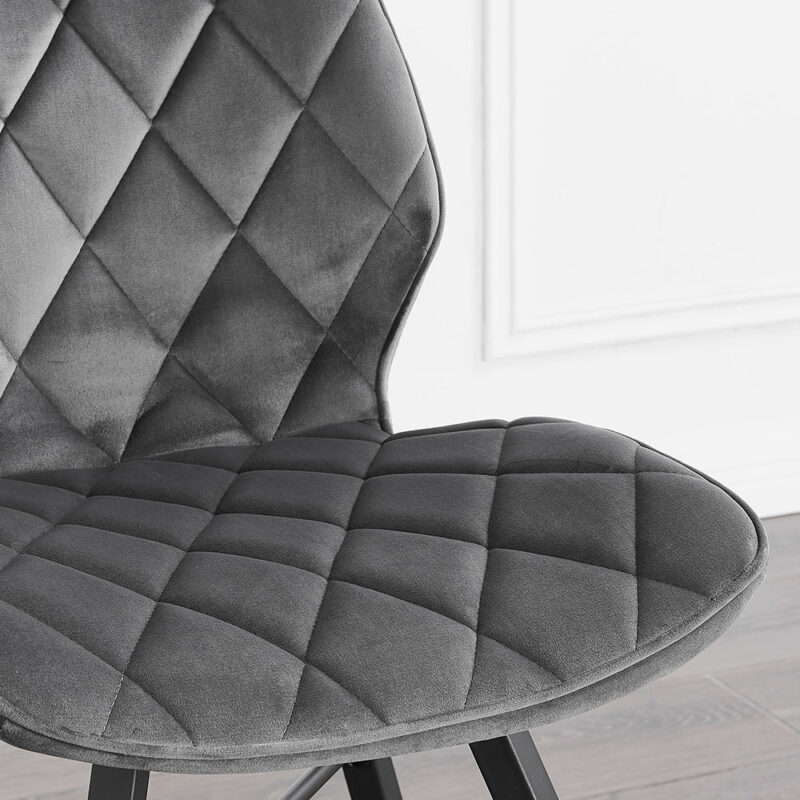 Set of 2 Ampney Velvet Diamond Stitch Dining Chairs with Metal Legs (Dark Grey Velvet) - Image 4