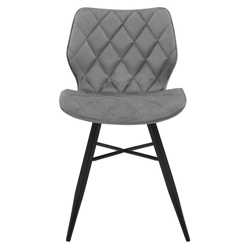 Set of 2 Ampney Diamond Stitch Light Grey Velvet Dining Chair Set of 2 with Metal Legs - Image 4